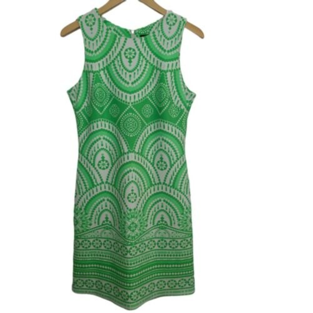 Just Taylor Size 8 Sheath Dress Sleeveless Neon Green Geometric Print 70's Style